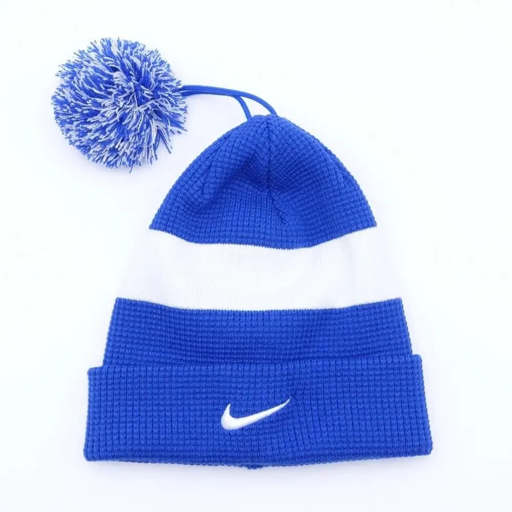 Nike Sportswear Pom Beanie Hat Royal Blue White Cuffed Knit Cap DH2412-480